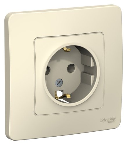Розетка с заземлением с рамкой Systeme Electric Blanca 1-м. молочный картинка
